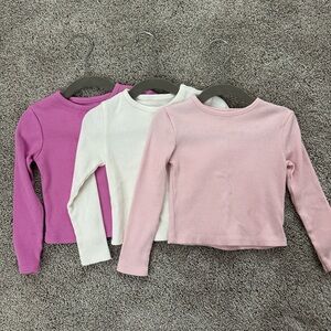 Kids Long Sleeve Ribbed Tops - Pink, White, and Purple